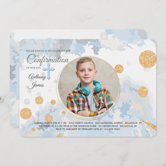 忠実な青い写真宗教招待状 招待状 (正面/裏面)