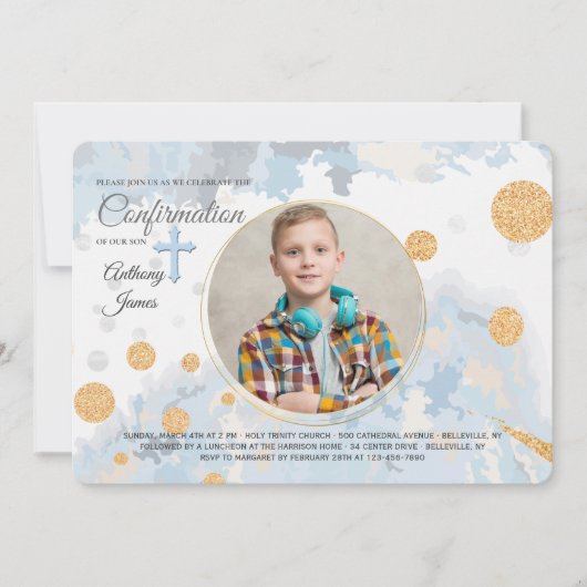 忠実な青い写真宗教招待状 招待状 (正面)