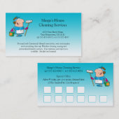 忠節な#2ティール(緑がかった色)の漫画の女中の家のクリーニングの顧客 ロイヤリティカード (正面/裏面)