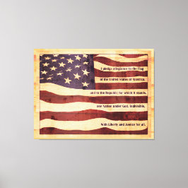 忠誠を誓う木製ルックの古い旗 キャンバスプリント