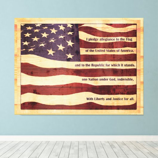 忠誠を誓う木製ルックの古い旗 キャンバスプリント (インサイチュ (ウッドフロア))