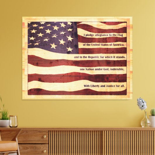 忠誠を誓う木製ルックの古い旗 キャンバスプリント (インサイチュ (リビング))