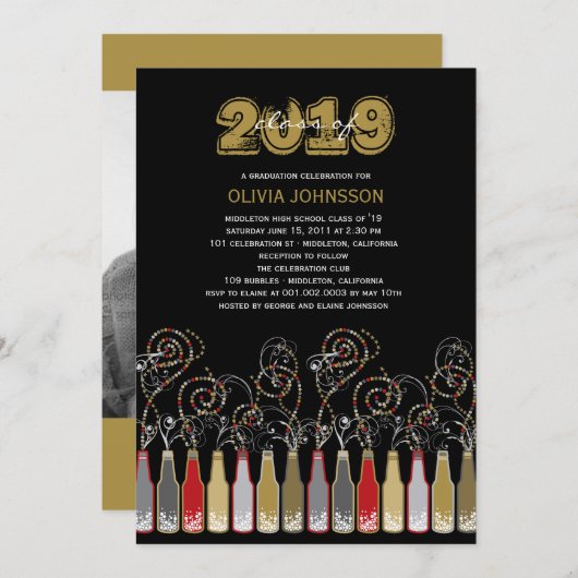 快活なお祝いの卒業の写真のパーティーの招待 招待状 (正面/裏面)