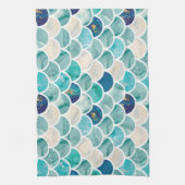快活な水のターコイズの大理石の人魚の魚スケール キッチンタオル (縦)