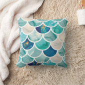 快活な水のターコイズの大理石の人魚の魚スケール クッション (ブランケット)