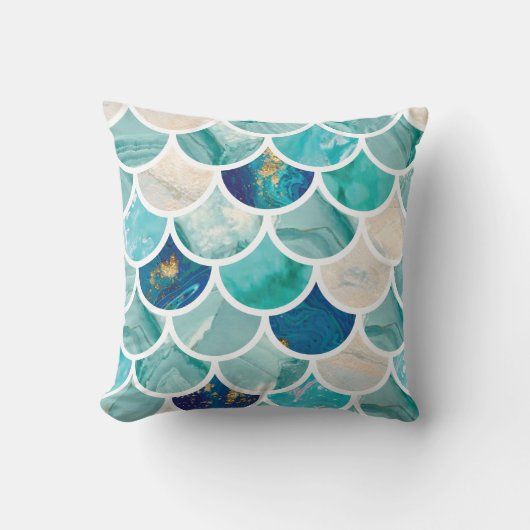 快活な水のターコイズの大理石の人魚の魚スケール クッション (正面)