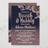 快活な濃紺のバラの金ゴールドのグリッターの花のブランチ 招待状 (正面/裏面)