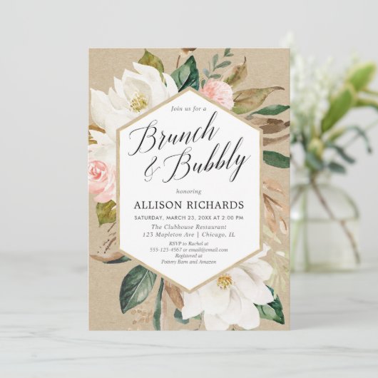 快活な赤面のピンクの白い花の素朴なブランチ 招待状 (スタンド正面)