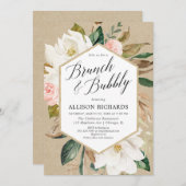 快活な赤面のピンクの白い花の素朴なブランチ 招待状 (正面/裏面)