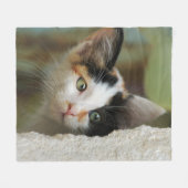 快適なかわいく好奇心が強い子ネコの詮索好きな目 フリースブランケット (正面(横))