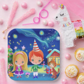 快適なクリスマスの新年。女の子と猫 ペーパープレート (パーティー)