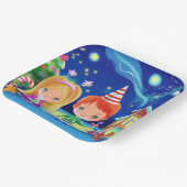 快適なクリスマスの新年。女の子と猫 ペーパープレート (傾斜あり)