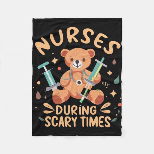 快適なナースデザインとテディベアと保育園 フリースブランケット (正面)