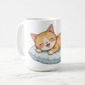 快適な枕の上で夢を見ている幸せな猫 コーヒーマグカップ (正面左)