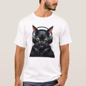 怒おもしろいヘッドフォン付き怒猫 Tシャツ (正面)