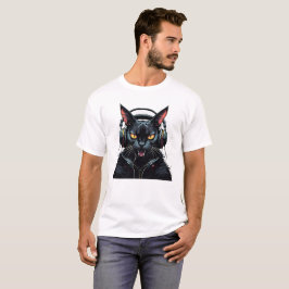 怒おもしろいヘッドフォン付き怒猫 Tシャツ