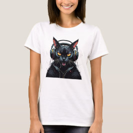 怒おもしろいヘッドフォン付き怒猫 Tシャツ
