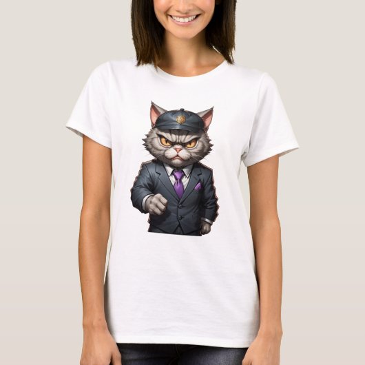 怒おもしろい猫が可愛い怒猫 Tシャツ (正面)