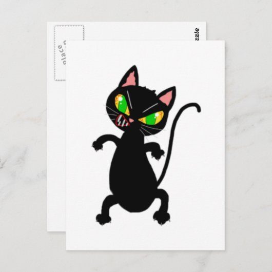 怒おもしろい猫アクセサリー – 黒猫，不機嫌 ポストカード (正面/裏面)