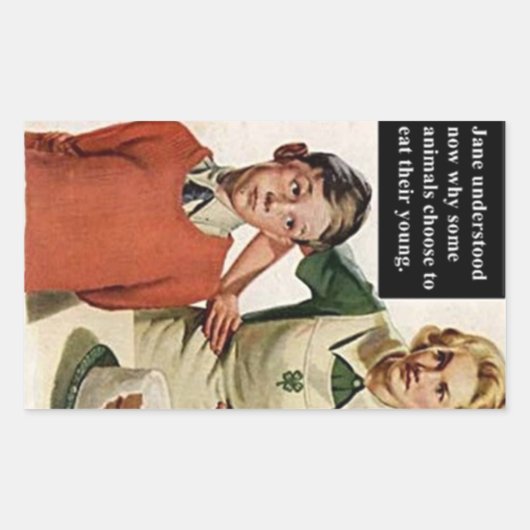 怒お母さんと台無しケーキ – ヴィンテージおもしろい 長方形シール (正面)