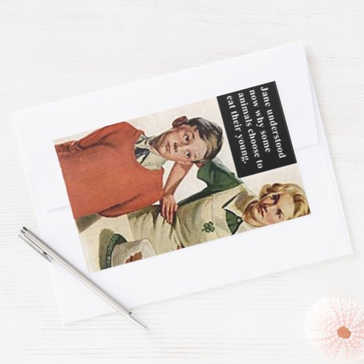 怒お母さんと台無しケーキ – ヴィンテージおもしろい 長方形シール (封筒)