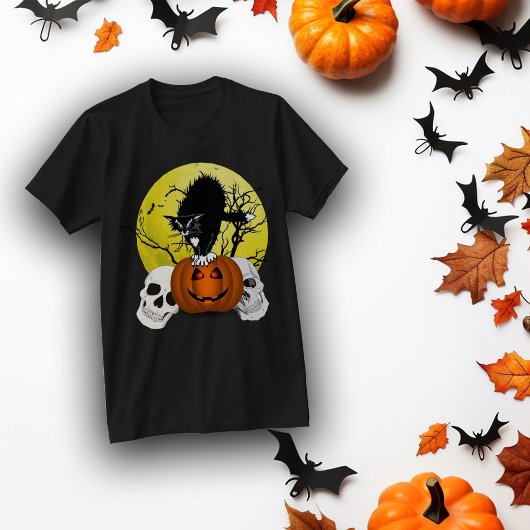 怒かぼちゃに立つハロウィン猫 Tシャツ