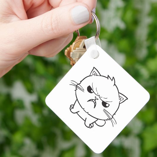 怒ったかわいい猫のラインアートイラスト キーホルダー