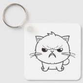 怒ったかわいい猫のラインアートイラスト キーホルダー (正面)