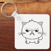 怒ったかわいい猫のラインアートイラスト キーホルダー (正面)