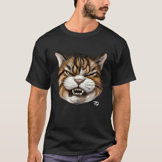 怒ったかわいい猫の悪態 Tシャツ (正面)