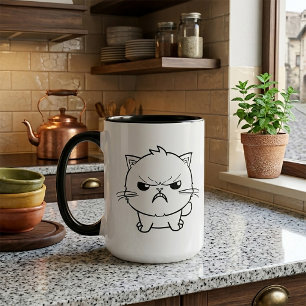怒ったかわいい猫の線画イラスト マグカップ