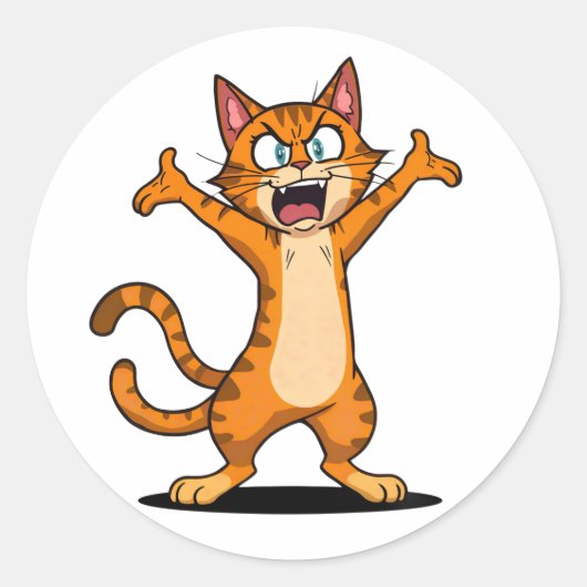 怒ったオレンジタビー猫のキャラクター ラウンドシール (正面)