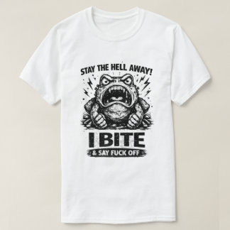 怒ったカエルに近づくな！私は噛む！面白いデザイン Tシャツ