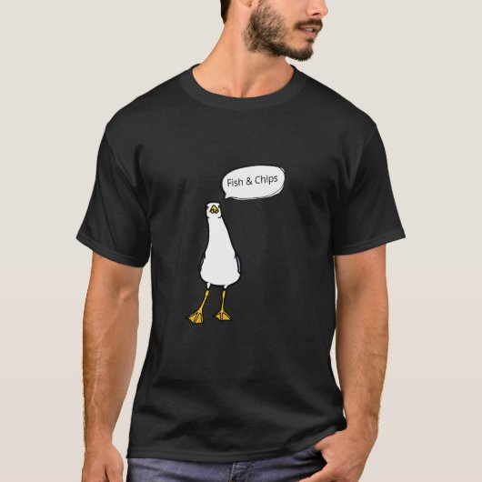 怒ったカモメのフィッシュ&チップスいたずら鳥 Tシャツ (正面)