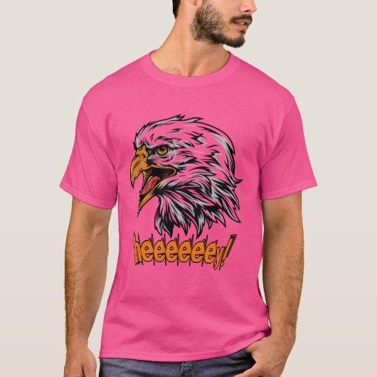怒ったキャラクターのワシ 鳥 楽しい Tシャツ (正面)