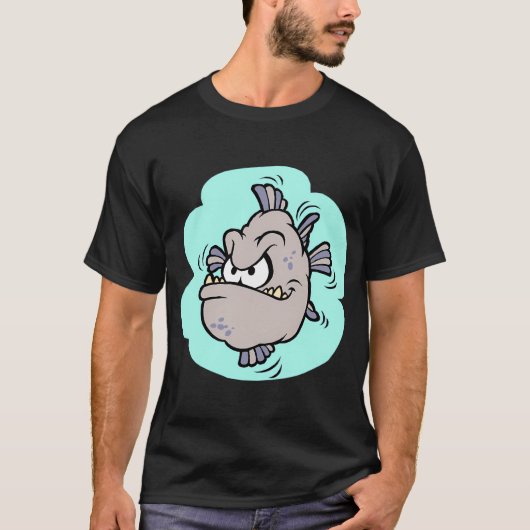 怒ったキャラクターの魚 Tシャツ (正面)