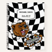 怒ったクマのキャラクターがコントローラを持ったカスタムデザイン ノートブック (正面)