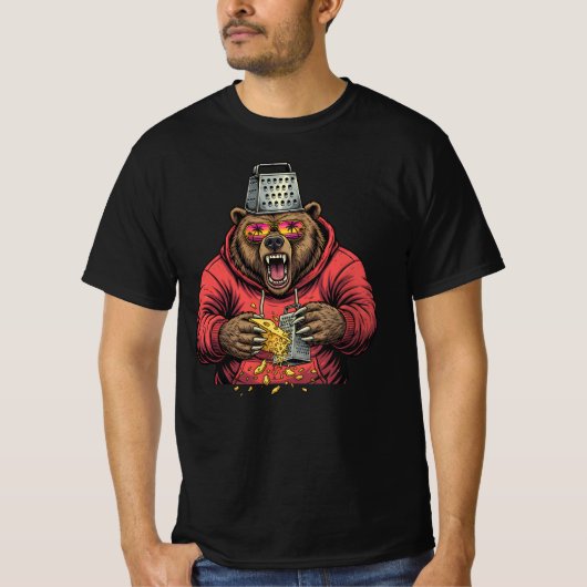 怒ったクマのチーズおろし器ハット Tシャツ (正面)