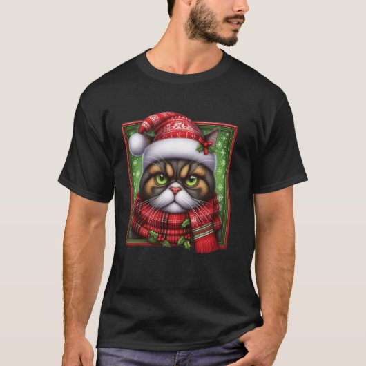 怒ったクリスマスの猫 - ホリデー お祭り 怒りん坊 キティ Tシャツ (正面)