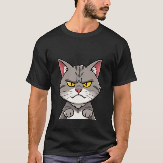怒ったグレー+タビー猫+不機嫌な視線 ✨🐾😠 Tシャツ (正面)