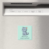 怒ったグレー+タビー猫+面白いテキスト+グリーン マグネット (インサイチュ (食洗機))