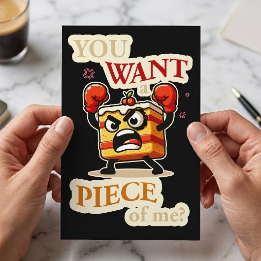 怒ったケーキのスライスが喧嘩を売る！面白いキャラクターのイラスト ポストカード