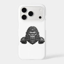 怒ったゴリラがバーベルを噛む 筋トレモチベーションデザインのiPhoneケース