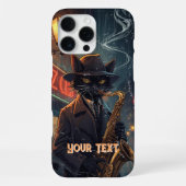 怒ったサックス奏者 黒猫のサックス iPhoneケース (裏面)