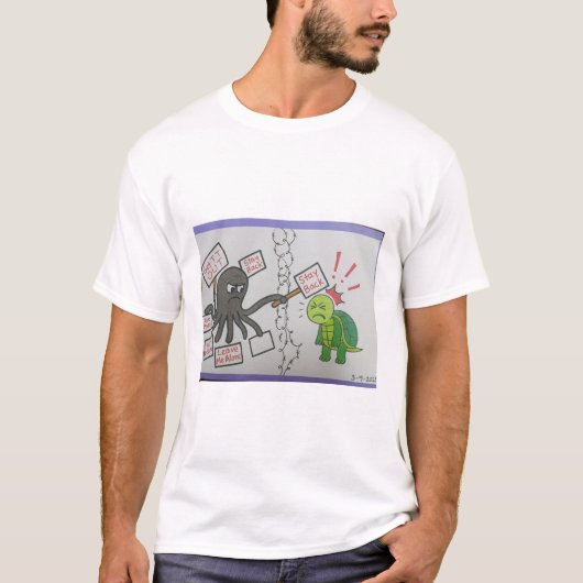 怒ったタコと優しいカメ Tシャツ (正面)