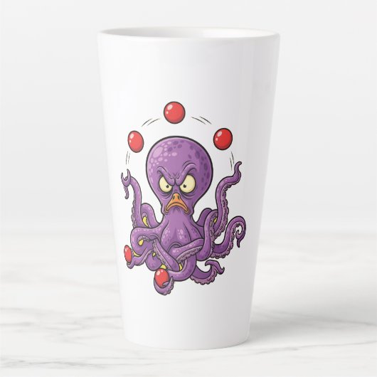 怒ったタコのジャグリング カフェラテマグ (正面)