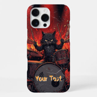 怒ったドラム演奏をする黒猫 フィアースブラックキャットドラマー iPhone 16 PRO MAXケース