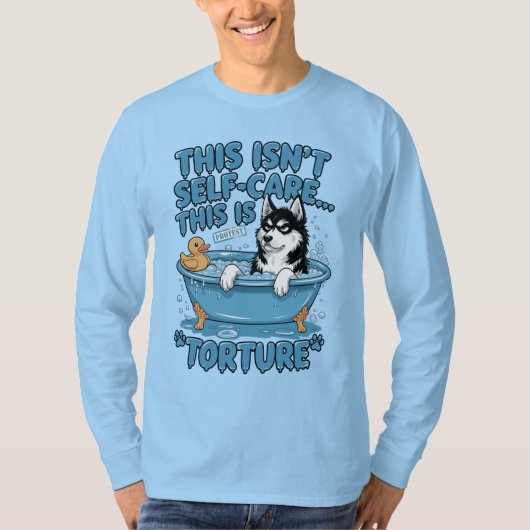 怒ったハスキーの入浴時間抗議 Tシャツ (正面)