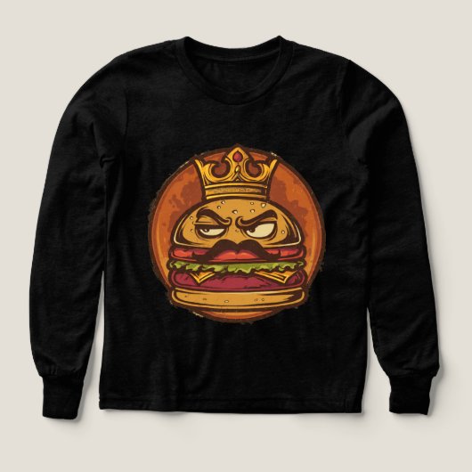怒ったバーガー王冠グラフィックブラックTシャツ (デザイン正面)