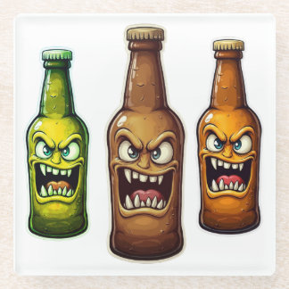 怒ったビールの瓶がいっぱい ガラスコースター